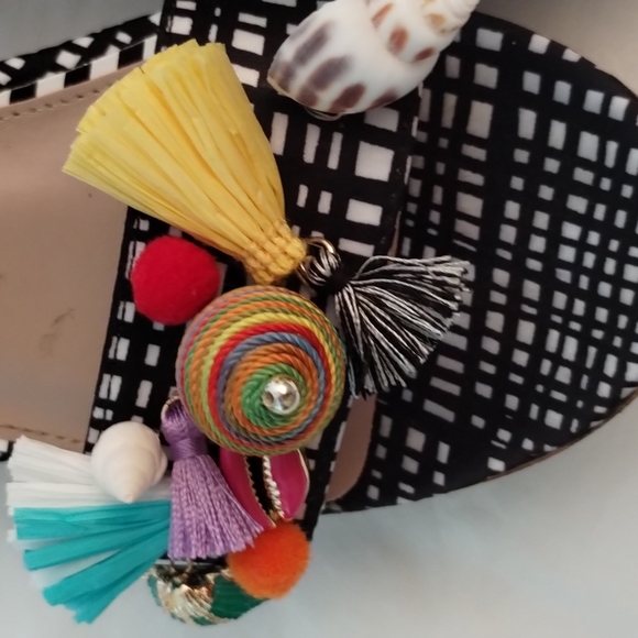 Size 7 Betsey Johnson chunk heel sandal with tassel accents - Picture 3 of 6